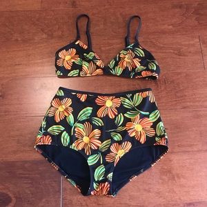 Solid and striped High waisted bikini